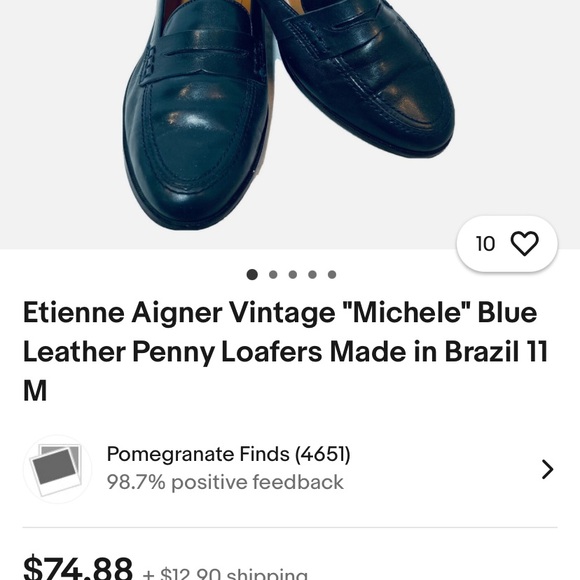 Etienne Aigner Vintage "Michele" Blue Leather Penny Loafers - Picture 7 of 8